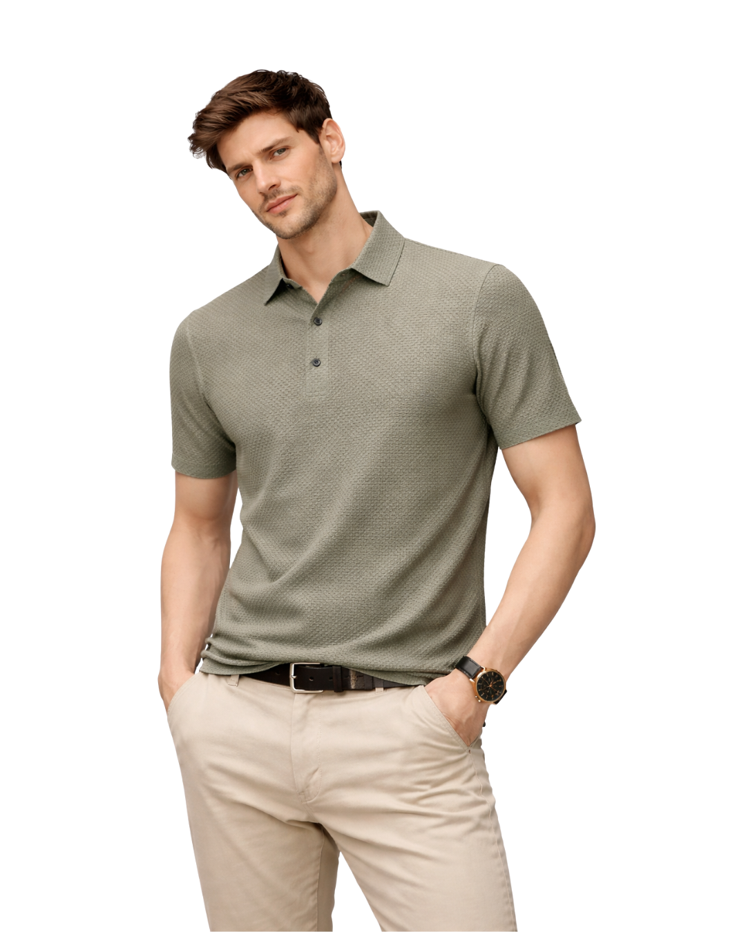Polo de Malha Premium com Textura Microestrutural e Acabamento Respirável para Homem