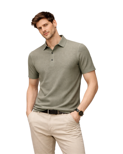 Polo de Malha Premium com Textura Microestrutural e Acabamento Respirável para Homem