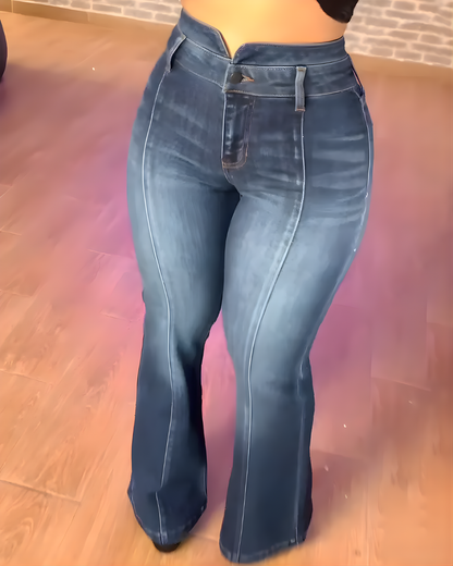 Jeans de Cintura Alta com Corte À Boca de Sino para uma Silhueta Perfeita
