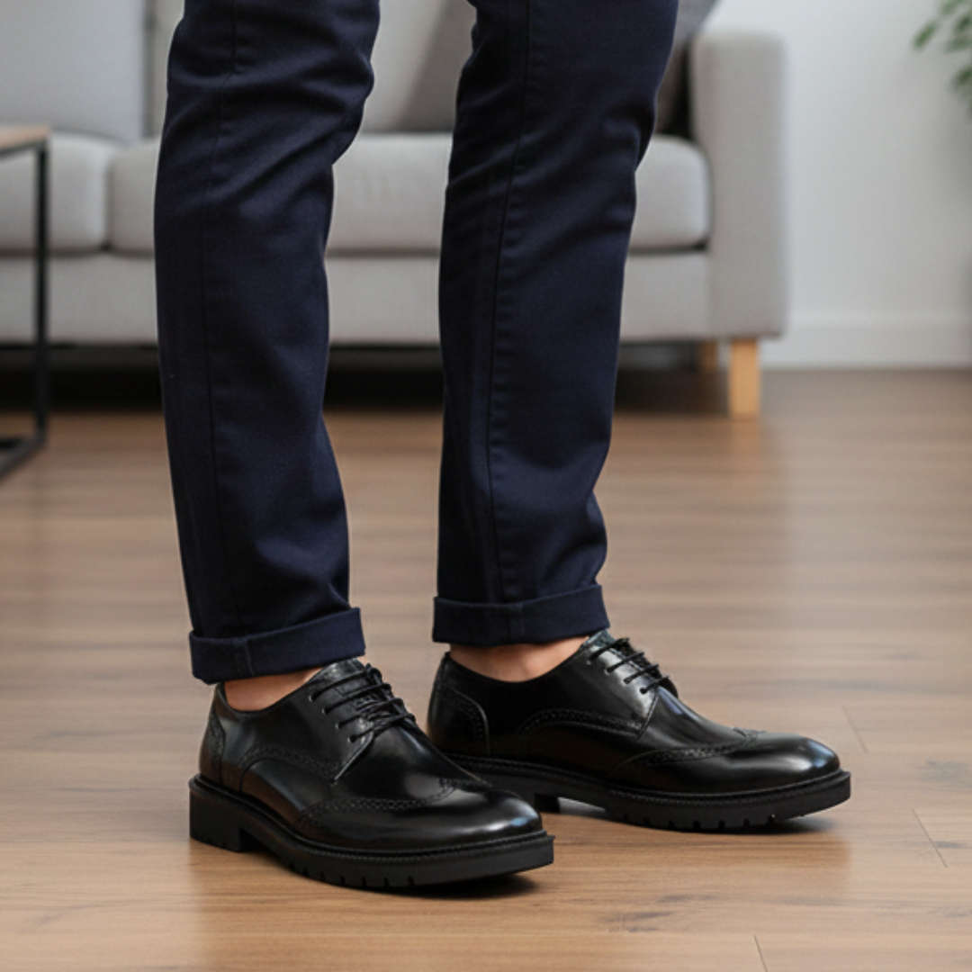 Sapatos Brogue de bico redondo estilo britânico
