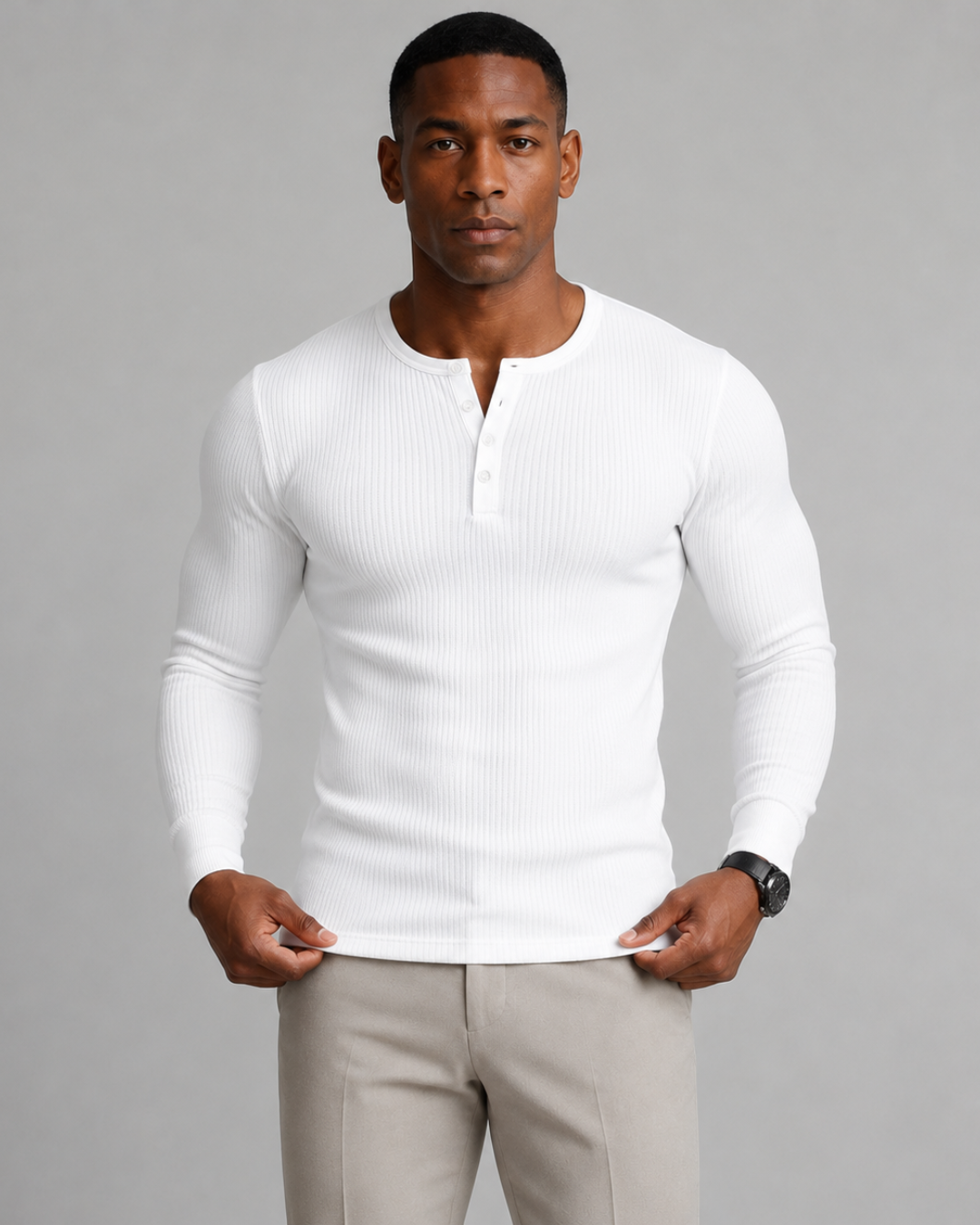 Camisola de Manga Comprida em Malha Canelada
