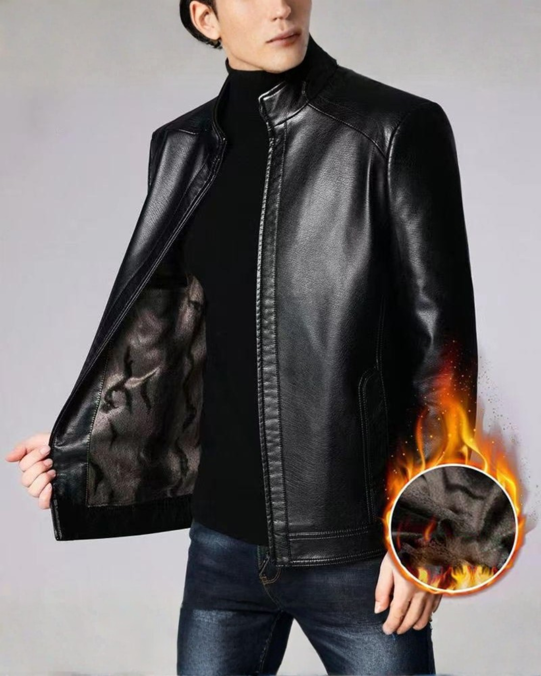 Casaco de pele com forro térmico para homem 