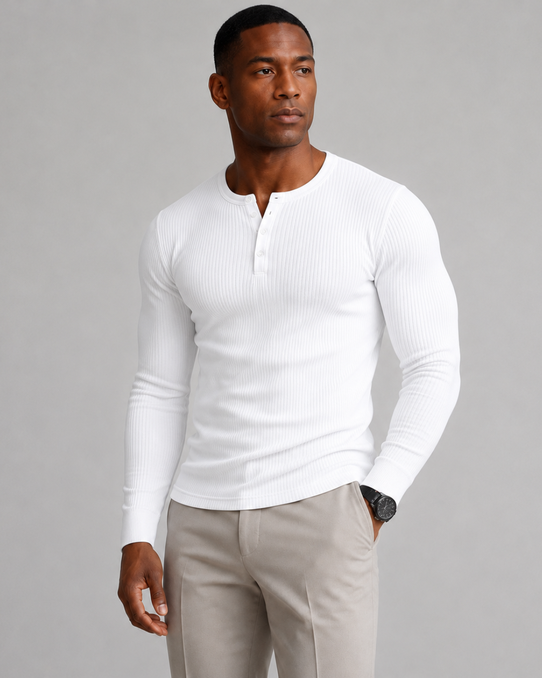 Camisola de Manga Comprida em Malha Canelada