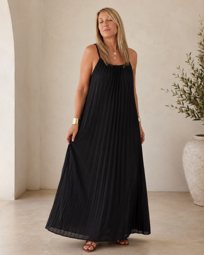 Vestido Comprido Plissado com Alças Finas