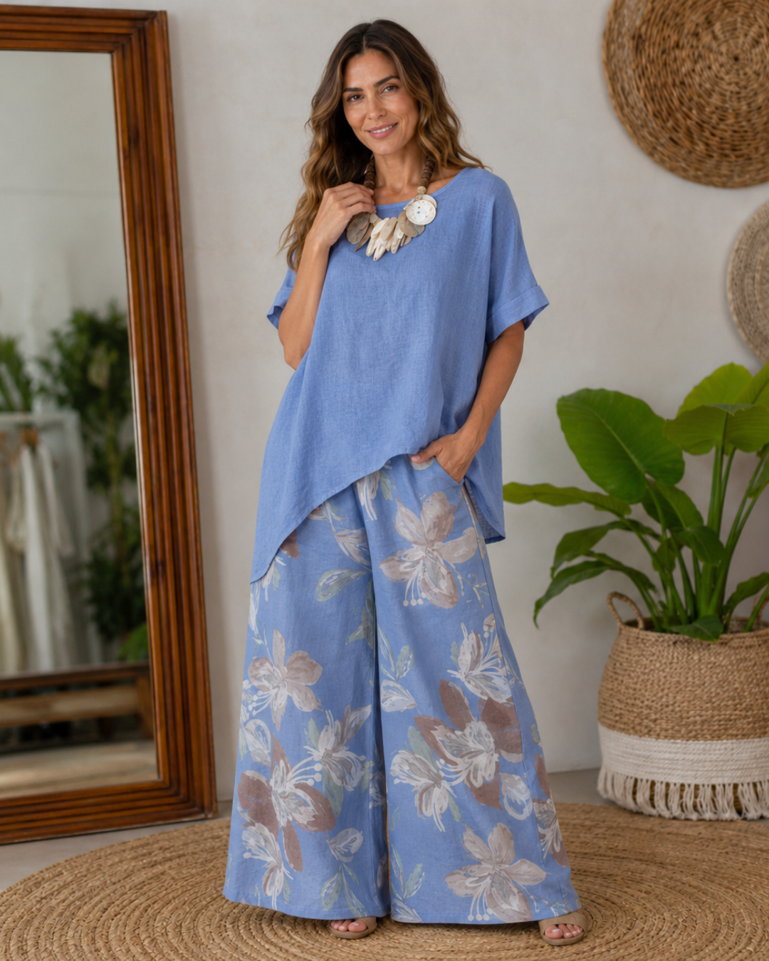 Conjunto Boho de Blusa e Calças Amplas