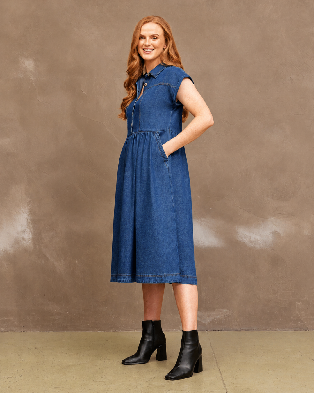 Vestido Midi De Ganga Com Botões