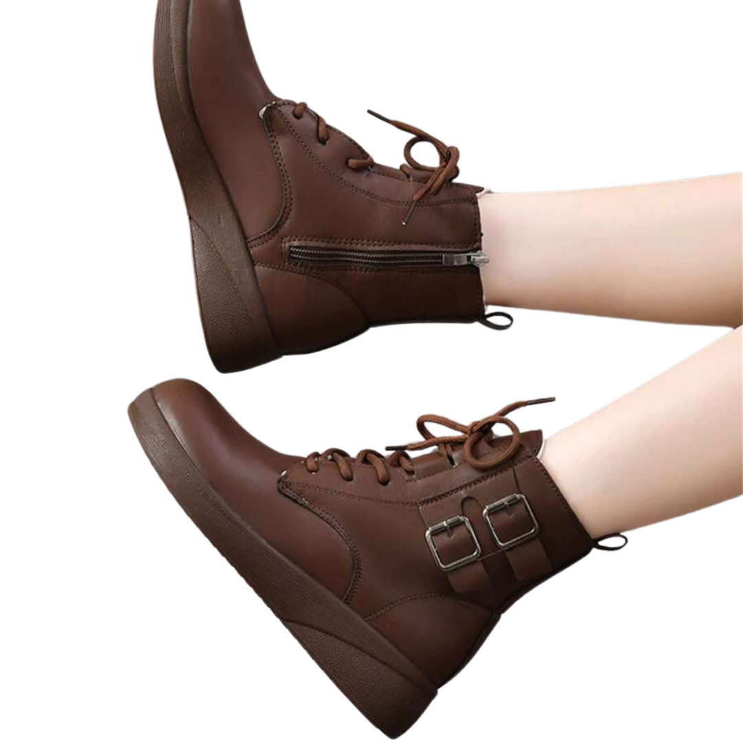 Botas Altas de Pele Suave para Mulher com Atacadores e Forro de Algodão