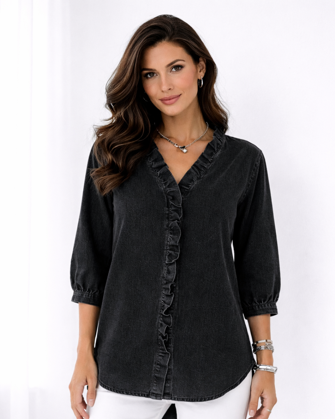 Blusa fluida com decote em V para mulher 