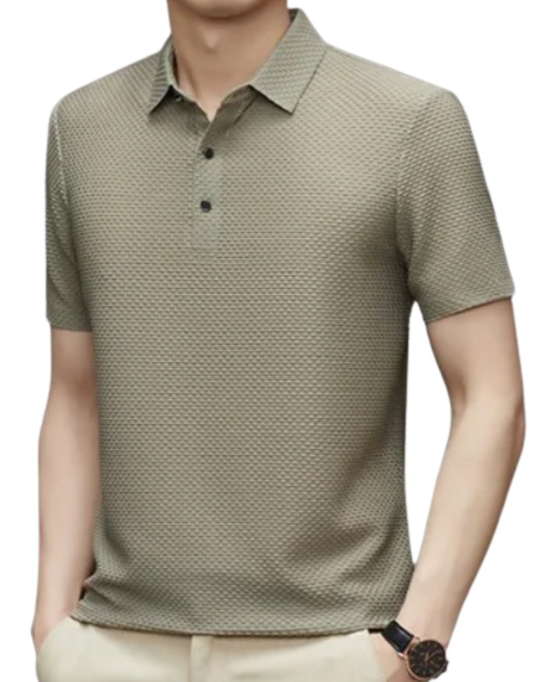 Polo de Malha Premium com Textura Microestrutural e Acabamento Respirável para Homem