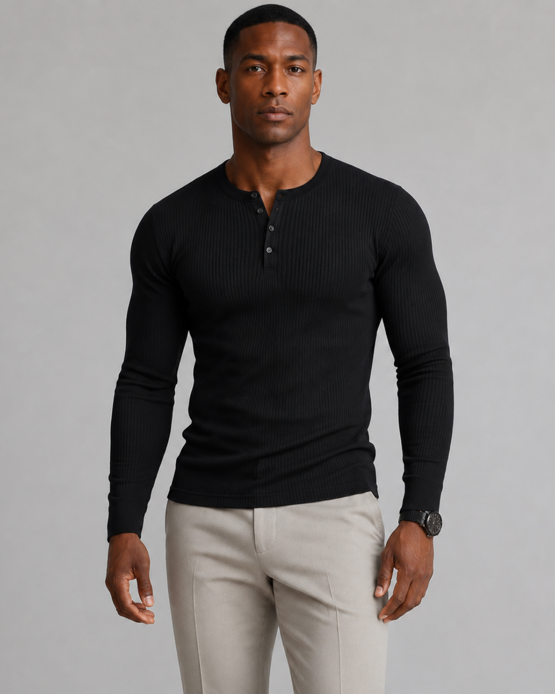Camisola de Manga Comprida em Malha Canelada