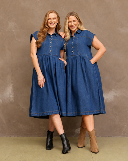 Vestido Midi De Ganga Com Botões