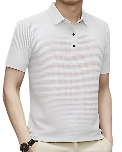 Polo de Malha Premium com Textura Microestrutural e Acabamento Respirável para Homem