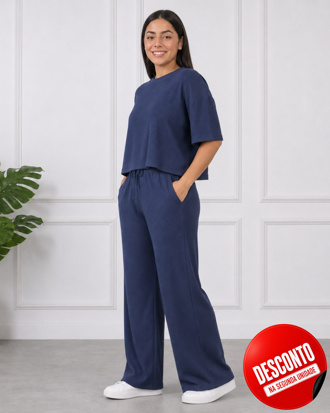 Conjunto com pregas e calças largas (Desconto na 2.ª unidade)