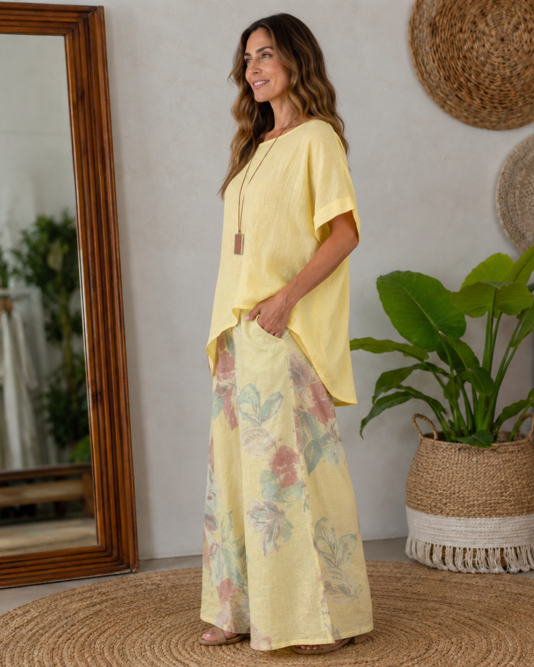 Conjunto Boho de Blusa e Calças Amplas