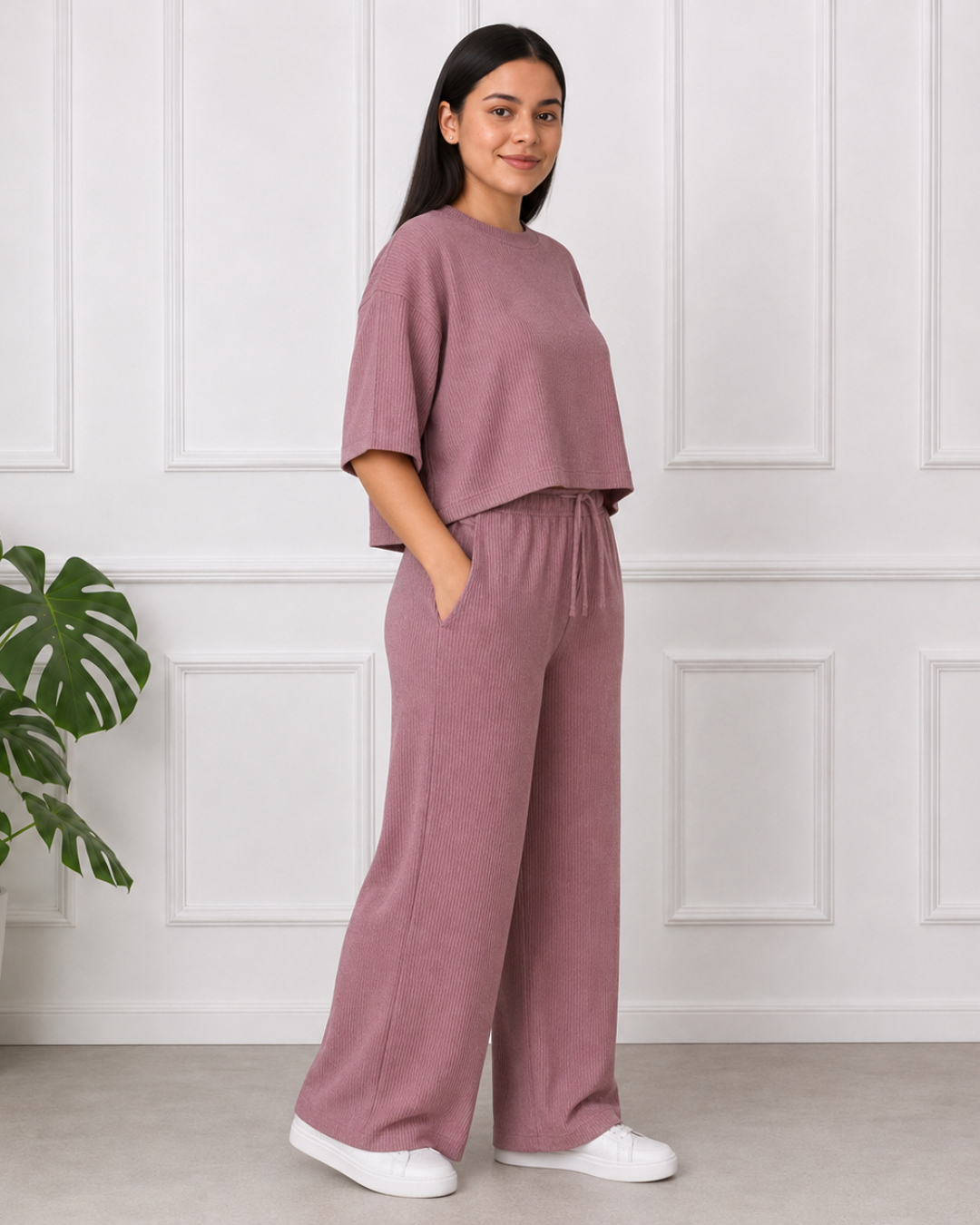Conjunto com pregas e calças largas (Desconto na 2.ª unidade)
