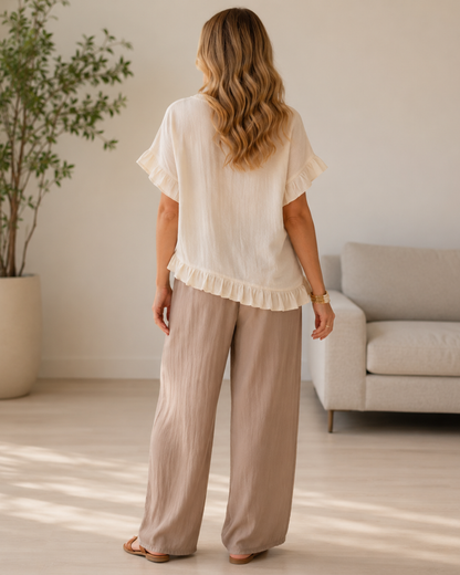 Conjunto Fluido de Blusa e Calças para Mulher