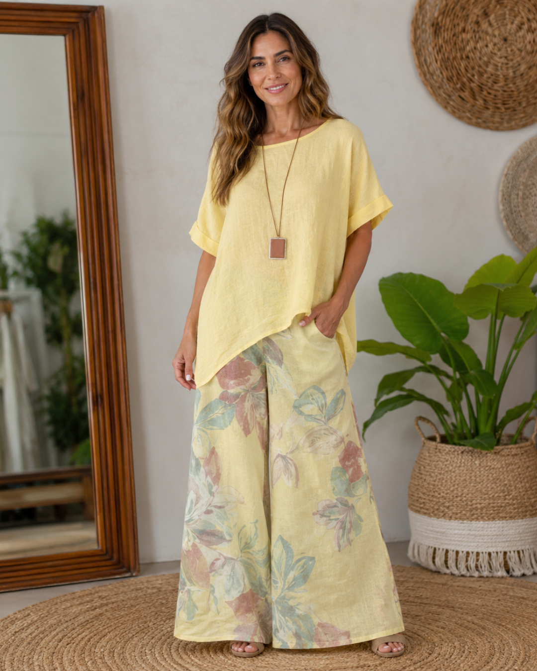 Conjunto Boho de Blusa e Calças Amplas